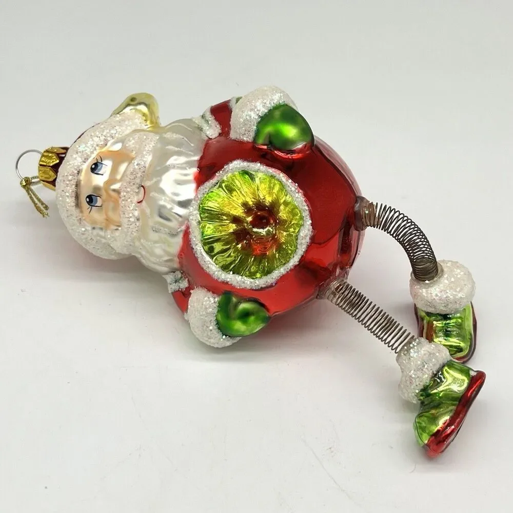 VTG Santa Ornament Indent Reflector Jiggle Leg Christmas Radko Style OWC Germany